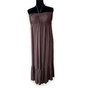 Maternal America Womens Dress Size Large‎ Brown Knit Halter Maxi Maternity NEW thumbnail 2