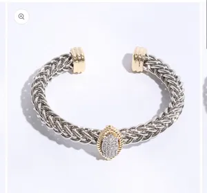 Two T Ponytail Eye Pave Bangle Bracelet Silver thumbnail 4
