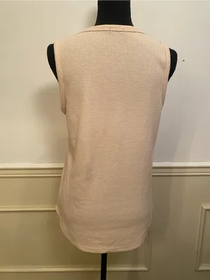 Sleeveless Cream Waffle Knit Henley Tank Top - Classic Neutral Style thumbnail 2