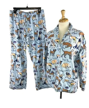 Pajamagram Medium Dog Tired Cotton Flannel Pajamas 2-Pc Blue 100% Cotton Womens thumbnail 1