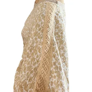 Easel Short Dolman Sleeve Tee Size L (oversized 28” PTP) Beige White Floral thumbnail 6