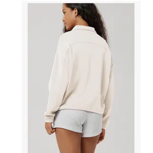NWT Ododos Women's Ivory Modal Soft‎ Cinchable Sweatshirt Small Half Zip Pockets thumbnail 6