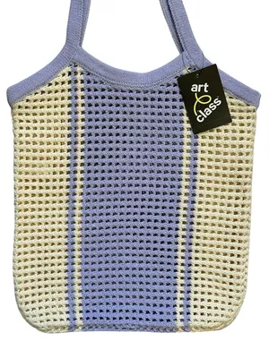 Art Class Girls Knit Tote Bag Purple Cream Summer Beach Vacation Chic thumbnail 4