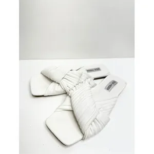 Steve Madden Mentor White Ruched Knotted Square Toe Flat Slide Sandals 8.5M thumbnail 4
