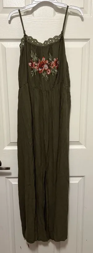 Xhilaration Olive Green Embroidered Floral Women's Maxi Dress thumbnail 1
