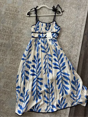 NWT Impeccable Pig Blue and White Leaf Print Maxi Dress thumbnail 2
