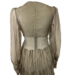 Sheer‎ Crinkle Tiered Maxi Dress Women's S Khaki Ethereal Romantic Coquette Chic thumbnail 7