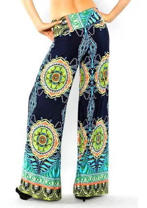 Flying Tomato "Midnight Mai Tai" Paisley Boho Palazzo Pants L Festival Hippie thumbnail 1