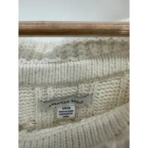 American Eagle Sweater Women Small Cream Fisherman‎ Off Shoulder Knit Boxy Crop thumbnail 6