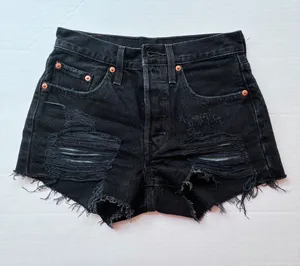 Levi’s 501 High-Rise Denim Cutoff Shorts - Women Size 24 - Black Distressed thumbnail 1