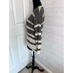 RDI gray white striped open knit V-neck sweater acrylic Size Small thumbnail 4