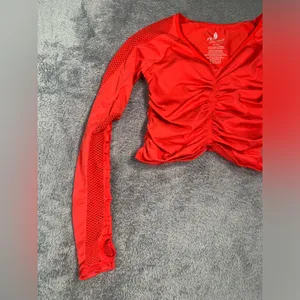 Free people FP Movement on the rise long sleeve later Red Ruched Active Top M/L thumbnail 3