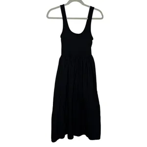 Zara Black Mixed Media Ribbed Cotton Poplin Tank Midi Dress Small thumbnail 6