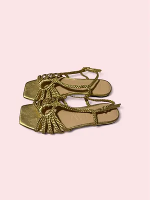 J. Crew Gold Braided-Strap Square-Toe Sandals thumbnail 2