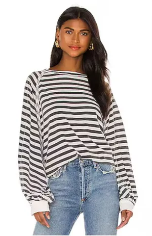 FREE PEOPLE MOVEMENT She's Everything Stripe Shirt In Black/ White - XS thumbnail 2