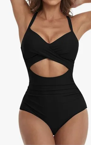 Eomenie Size Medium Black One Piece Tummy Control Cutout High Waisted Swimsuit. thumbnail 1
