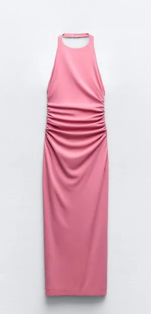Dress halter Pink Ruched Open Back Maxi Long Wedding Party Coctail thumbnail 10