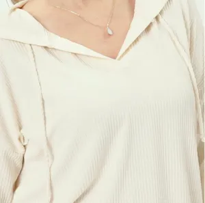 Workshop Republic Clothing NWOT Cream Ribbed Hooded Sweater thumbnail 3