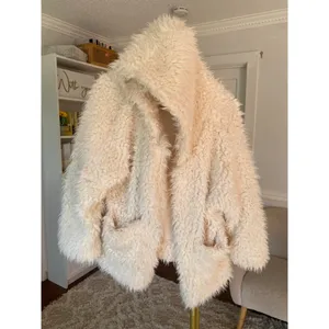 Love Tree Ivory Faux Fur Hooded Coat Quiet Luxury Indie Sleaze Parisian Eclectic thumbnail 2