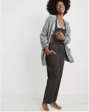 Aerie Overalls Womens XXS Gray Corduroy Square Neck Bib Pockets Casual Relaxed thumbnail 2