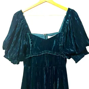 Adelyn Rae Whimsigoth Green Velvet Smocked Babydoll Midi Dress Size S Cottage thumbnail 5