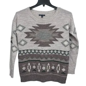 American Eagle Sweater‎ Womens S Tan Aztec Wool Blend Knit Pullover Southwest thumbnail 1