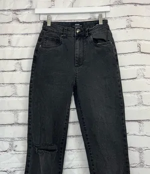 Y2K Cotton On High Rise Stretch Mom Jeans Black Distressed Preppy Size 4 Grunge thumbnail 6