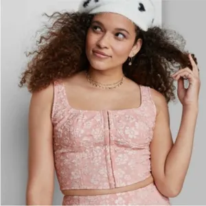 Wild Fable Pink Floral Lace Corset Crop Tank Top Size XS. thumbnail 1