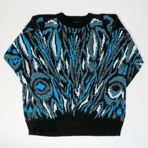 Vintage 90s Teal and Black Textured Geometric Sweater thumbnail 2