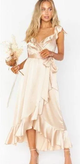 Elegant New Show Me Your Mumu Samantha Luxe Satin Ruffle Dress! thumbnail 1