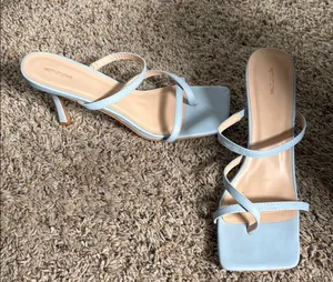 Pretty Little Thing Pastel Blue Square Toe Heels thumbnail 1
