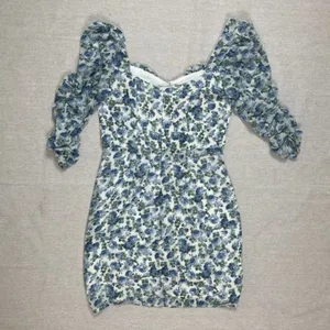 Cotton Candy | NWOT Blue and White Floral Ruched Peasant Dress | Small thumbnail 2
