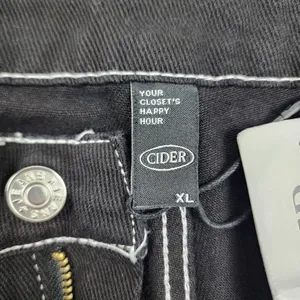 Cider Happy Hour Cargo Jeans Wide Leg Black Denim Contrast Stitch Size XL thumbnail 4
