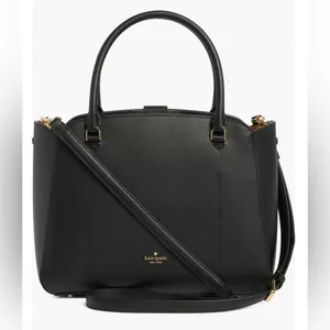 Kate Spade NY Phoebe Black Grained Leather Satchel with Gold Accents thumbnail 2