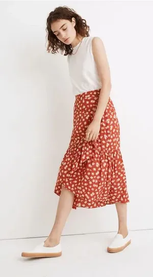 MADEWELL Ruffle-Wrap Midi Skirt - Happy Hibiscus thumbnail 1