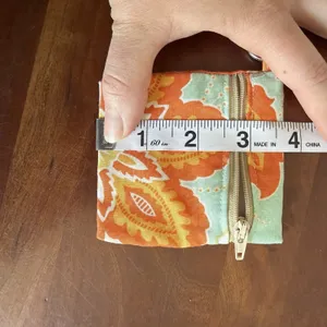 Handmade Light Blue Orange Floral Coin Pouch with Keychain Clip Zip Closure thumbnail 4