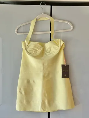 *Rare* House of CB Maliha Bandage Halter Mini Dress - Pale Yellow - Large - NWT thumbnail 3
