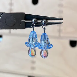 quality Czech glass beads & German acrylic flower beads cute fairy cottage style dangle earrings💐🩵 thumbnail 1