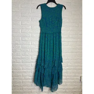 Anthropologie‎ green blue floral tiered maxi dress v-neck sleeveless women small thumbnail 7