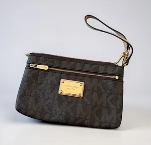 MICHAEL KORS Brown Logo Saffiano Leather Wristlet Zip Clutch Bag thumbnail 1