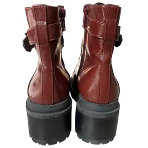 Jeffrey‎ Campbell Czech Combat Boots Sz 8.5 Burgundy Red Patent Faux Leather thumbnail 2