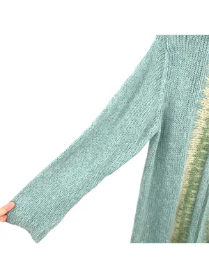 Margaret OLeary Cardigan Sweater Kid Mohair Blend Zip Front Blue Green Size 2 thumbnail 4