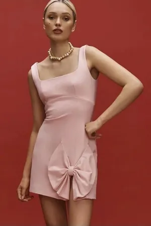 ELLIATT Pink Bow Mini Dress Size Medium Square Neck Party Dress thumbnail 1
