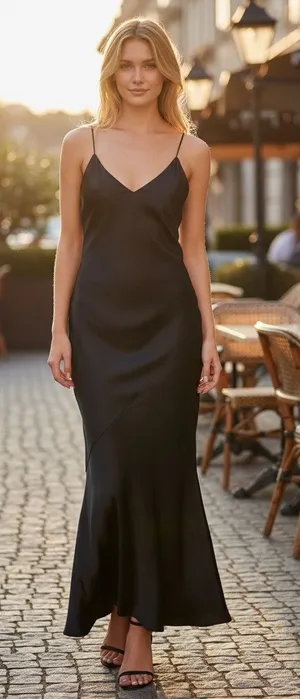 Vtg Kirna Zabete Luxury Stretch Silk Charmeuse Slip Maxi Dress Y2K Tulip Hem USA thumbnail 1