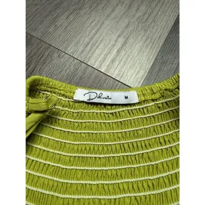 Dokuritu Crochet Ruffle Dress Smocked Stretch Medium Chartreuse Green Beach thumbnail 4