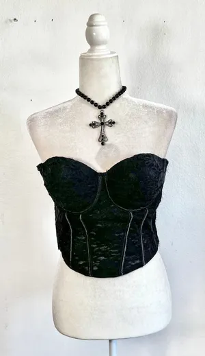 Black Corset Bustier Top Sz Large Lace Vampire‎ Gothic Victorian Burlesque thumbnail 1