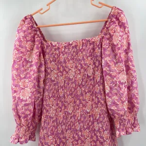 ASOS x NEW LOOK Dress Size 6 Smocked Floral Ruched Pink Orange Mini Sweetheart thumbnail 9