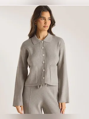 LOUNGE Knitted Oversized Shirt - Warm Grey thumbnail 2