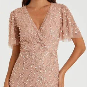 Mac Duggal 35109 Pink Embellished Flutter Sleeve Gown Dress MOB $698 thumbnail 4