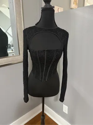 Edikted Y2K Vampire Goth Romantic lace corset bustier boning, cutout neck XS thumbnail 2